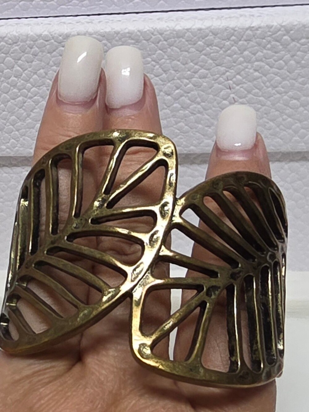 Antique Gold Leaf Cutout Open Cuff Bracelet